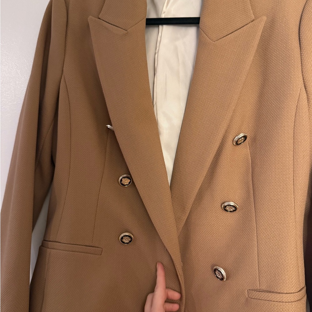 Stylish Tan Double-Breasted Blazer from Zara